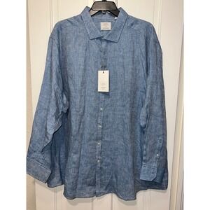 Murano Baird McNutt Linen Shirt Mens 4XB Blue Long Sleeve Button Down Big Man